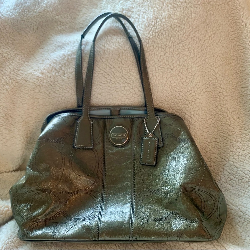 Coach Metallic Green Tote Bag